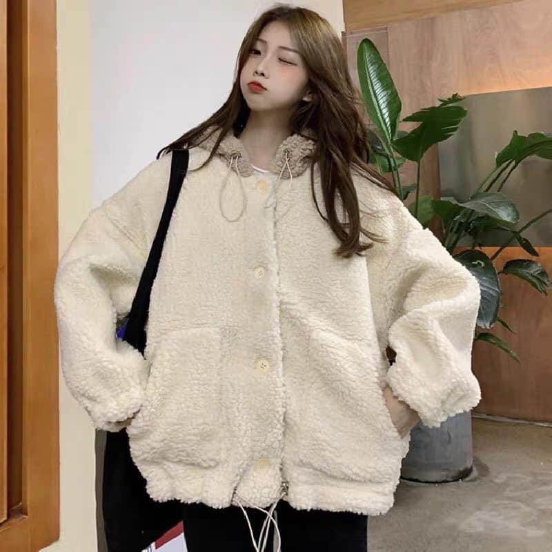 [RẺ VÔ ĐỊCH] Áo khoác nỉ,lông tai gấu phối mũ cúc bấm Một màu Hàn Quốc from thụng Unisex,Áo khoác nữ Ulzzang(ảnh thật)