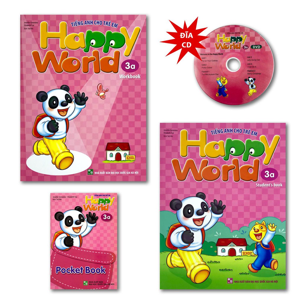 Sách - Tiếng Anh Cho Trẻ Em - Happy World - 3 (Bộ 2 quyển, 1 sổ tay, 1 đĩa DVD) ( 2 phần, lẻ tùy chọn)