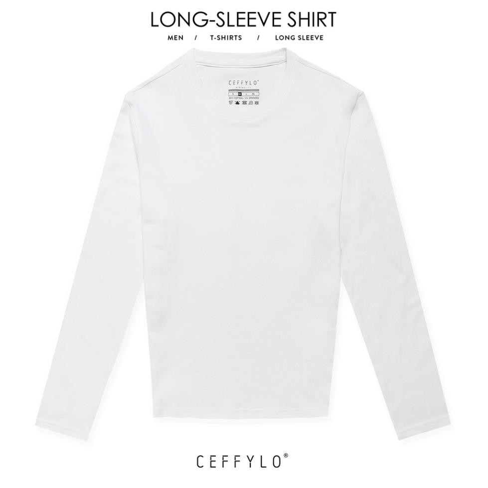 Áo Phông Dài Tay Trắng Trơn Basic, Chất liệu Cotton Mềm Mịn Co Giãn 4 Chiều - CEFFYLO New