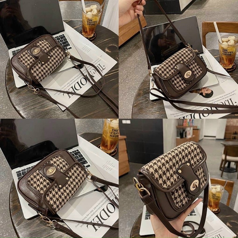 Túi xách nữ kẹp nách đeo chéo đeo vai vân caro khóa xoay phong cách Hàn Quốc Capucha T57