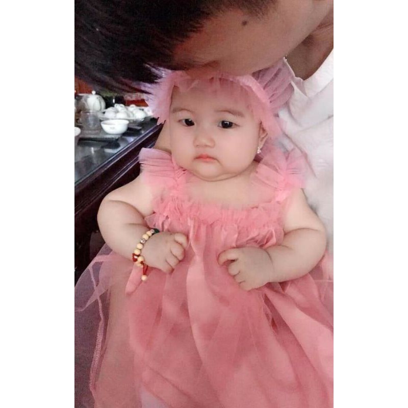Đầm công chúa bé gái hồng phối lưới hồng