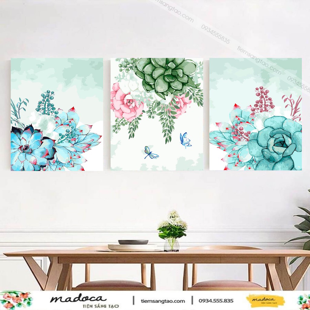 Tranh sơn dầu số hóa tự tô Madoca - Hoa May Mắn (Có khung kích thước 40x50cm)