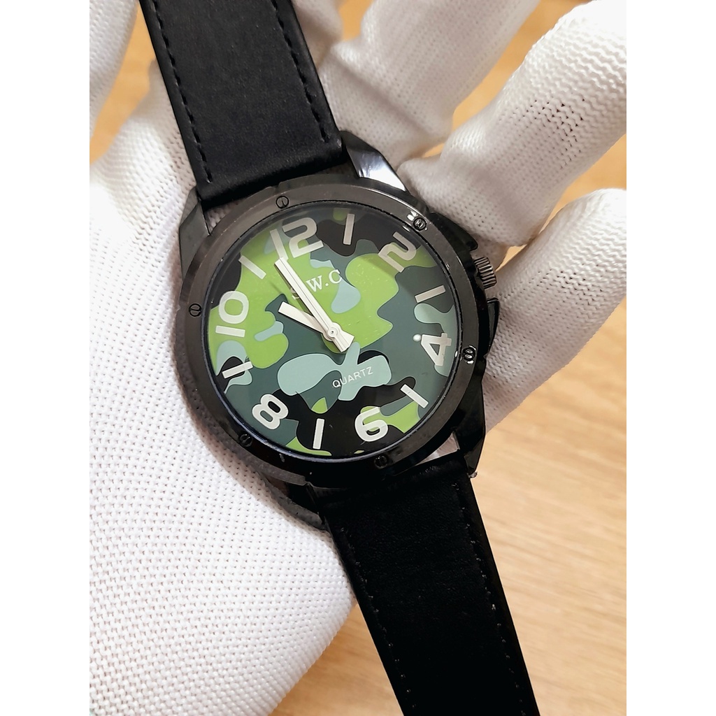 Đồng hồ nam SWC hàng si Nhật mặt kính ánh xanh, màu lính