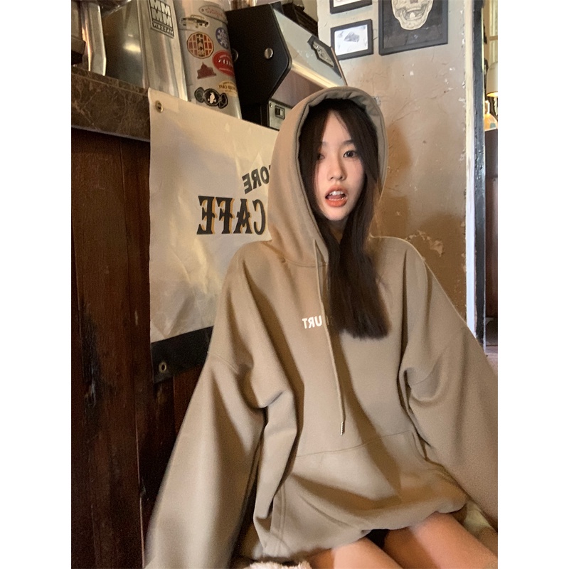 Áo hoodie tay dài có mũ trùm đầu phong cách Hàn Quốc thời trang mới dành cho nữ