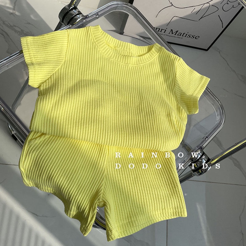 Bộ Áo Thun Tay Ngắn Và Quần Ngắn Màu Trơn Thời Trang Mùa Hè Cho Bé Trai Và Gái