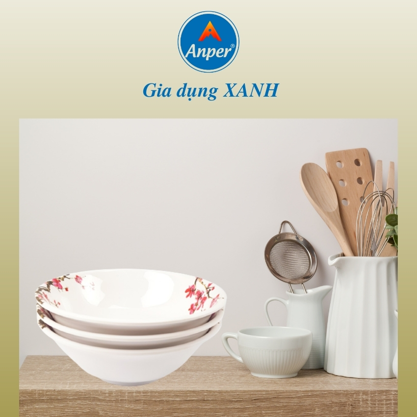 Bát Tô Bèo Trơn Size 8 (20.3cm) Anper Nhựa Kiểu Nhật Hàn Cứng Cao Cấp An Toàn Sang Trọng, Dùng Gia Đình Và Nhà Hàng