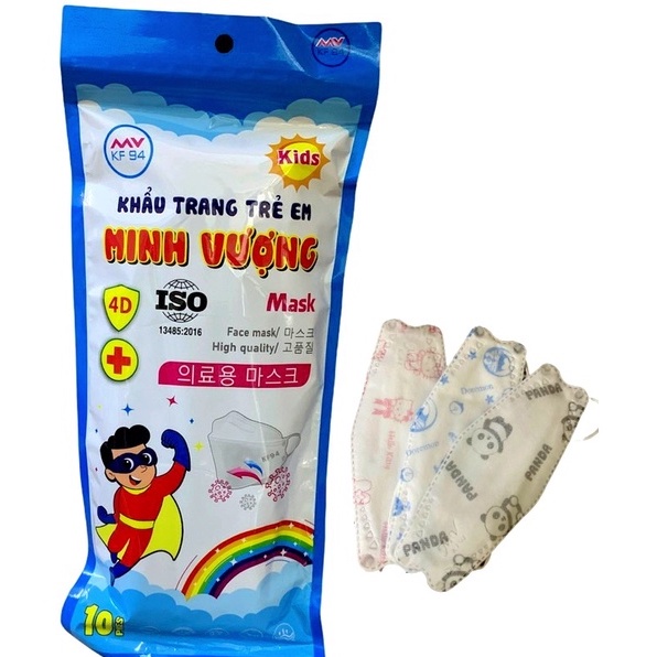 Khẩu trang KF94 trẻ em hoạ tiết  - MINH VƯỢNG - kháng khuẩn - chống bụi mịn
