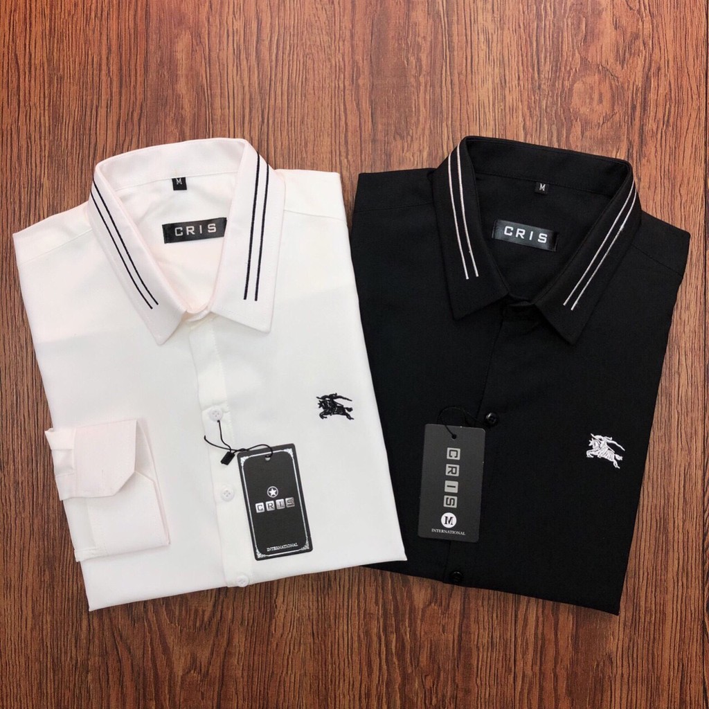 Áo Sơ Mi Nam Thêu Họa Tiết 2 Màu Trắng Đen - Aru Shop