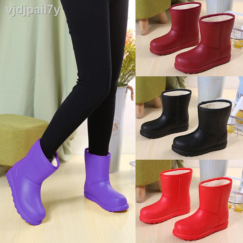 Giày mùa đông của phụ nữ ống đi tuyết bông mới ấm áp và nhung dày rửa xe nhà bếp không thấm nước ủng mưa