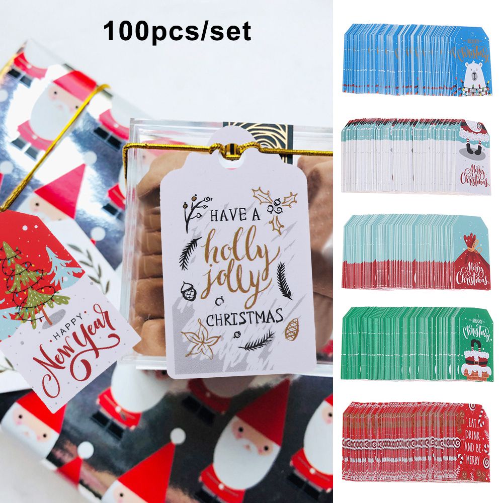 Set 100 Thẻ Giấy Kraft Hình Ông Già Noel Dùng Trang Trí Giáng Sinh Diy