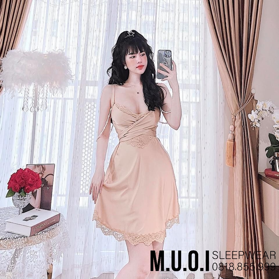 [FREESHIP]Váy ngủ sexy QUẢNG CHÂU-SX 110-Váy ngủ lua phối ren ngực dây ngọc sexy QUẢNG CHÂU - hàng có sẵn(video+ ảnh)