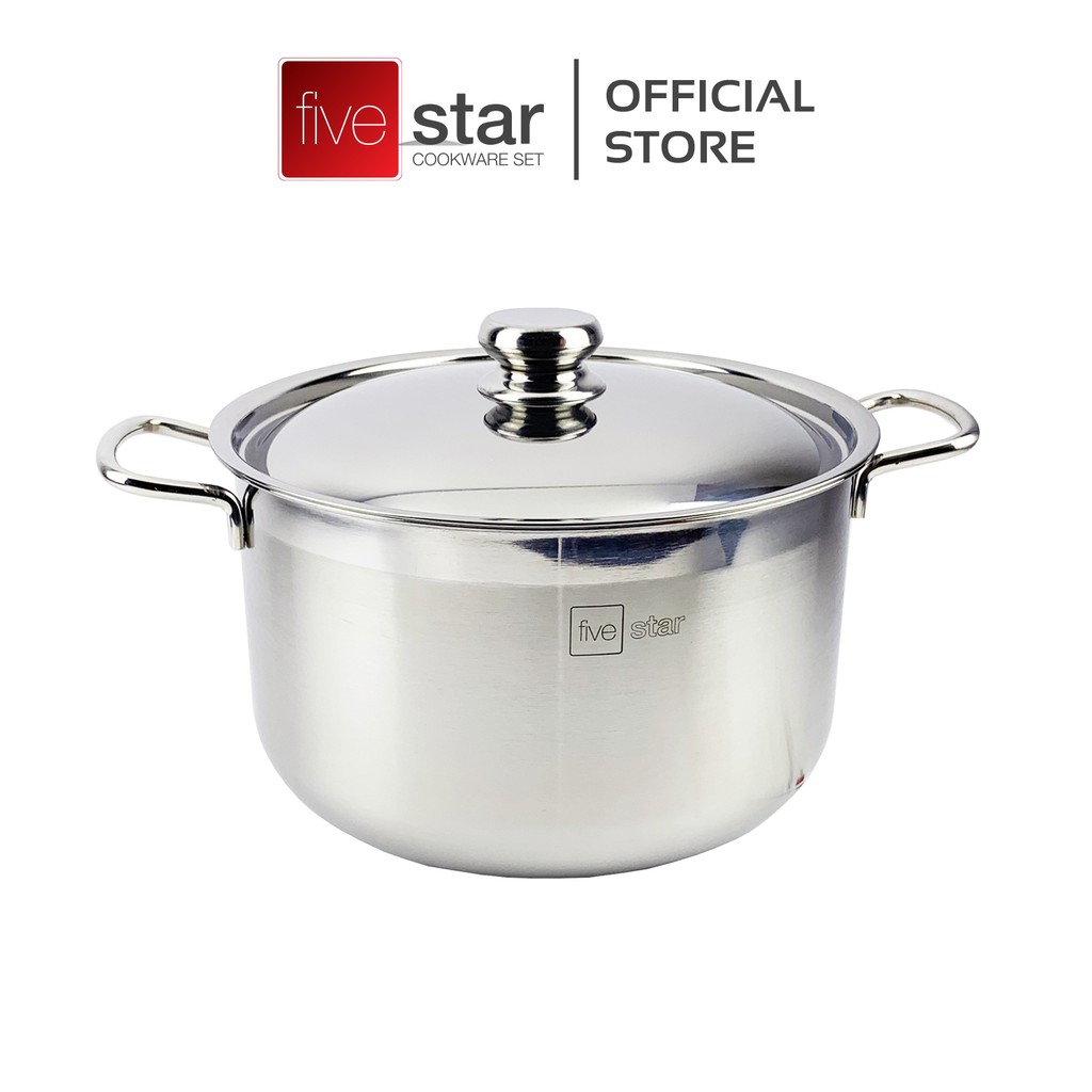 Nồi Luộc Gà Inox 430,bếp từ 3 Đáy Fivestar Standard 26cm/28Cm/30cm nắp Inox(SW).tặng 2 vá canh inox