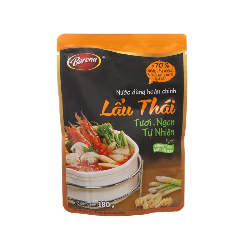 Nước Dùng Hoàn Chỉnh Lẩu Thái BARONA Gói 180g - Nước Cốt Lẩu Thái Pha Sẵn Ngon Chuẩn Vị Không Cần Nêm Nếm