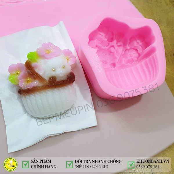 Khuôn silicon mèo ngồi giỏ hoa khuôn con mèo cute khuôn 12 con giáp