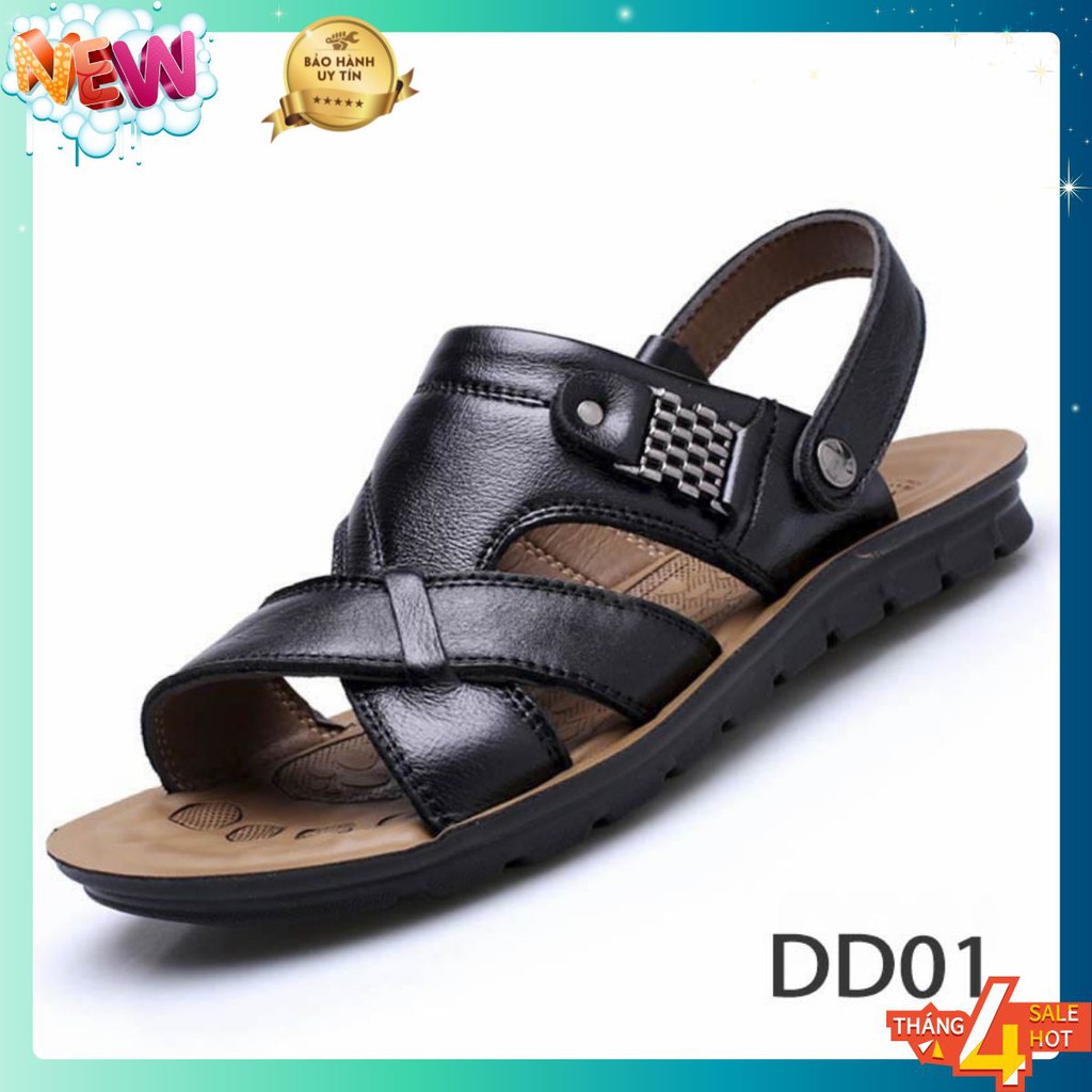 Dép Da Nam Cao Cấp Kiểu Dáng Thể Thao DD01- màu Đen