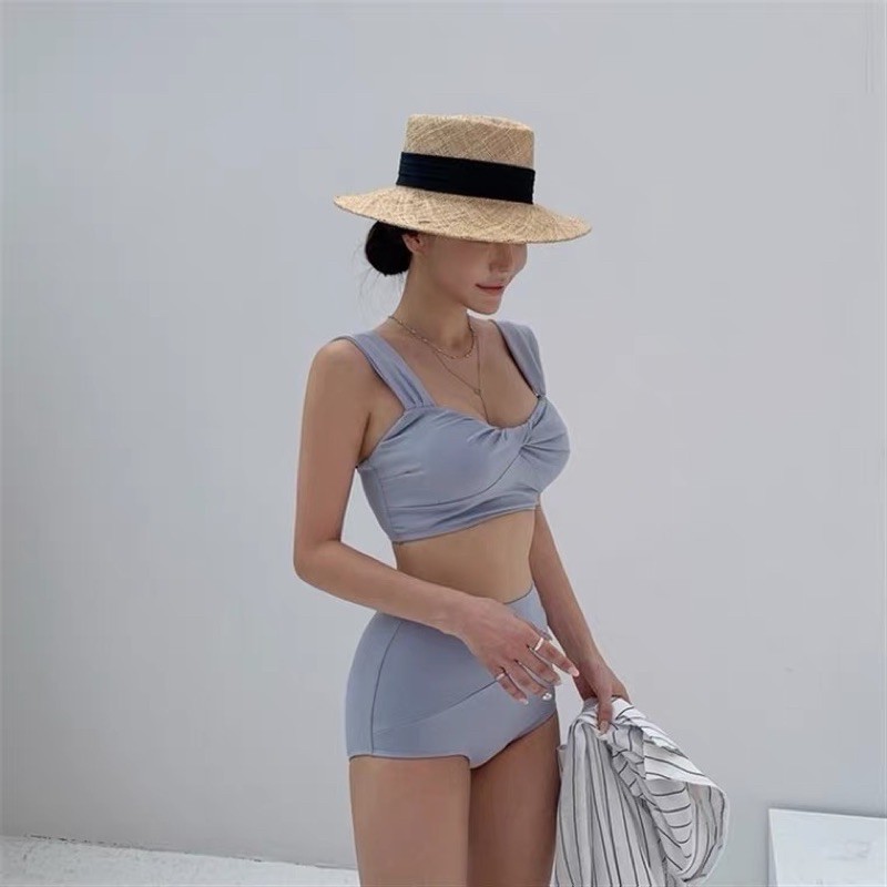 Bikini cạp cao áo xoắn ngực dây bản to hàng quảng châu siêu xinh