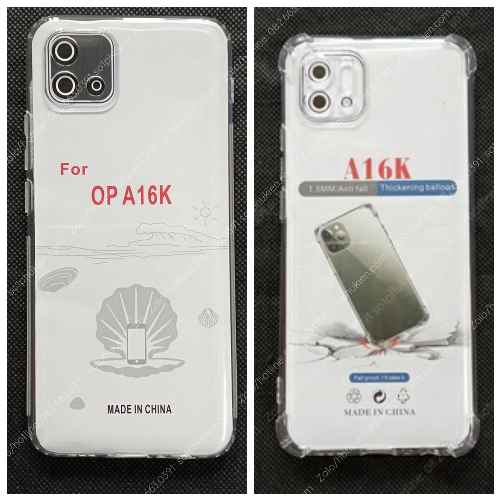 Ốp lưng Oppo A16K loại dẻo trong, loại chống sốc bảo vệ camera bền đẹp