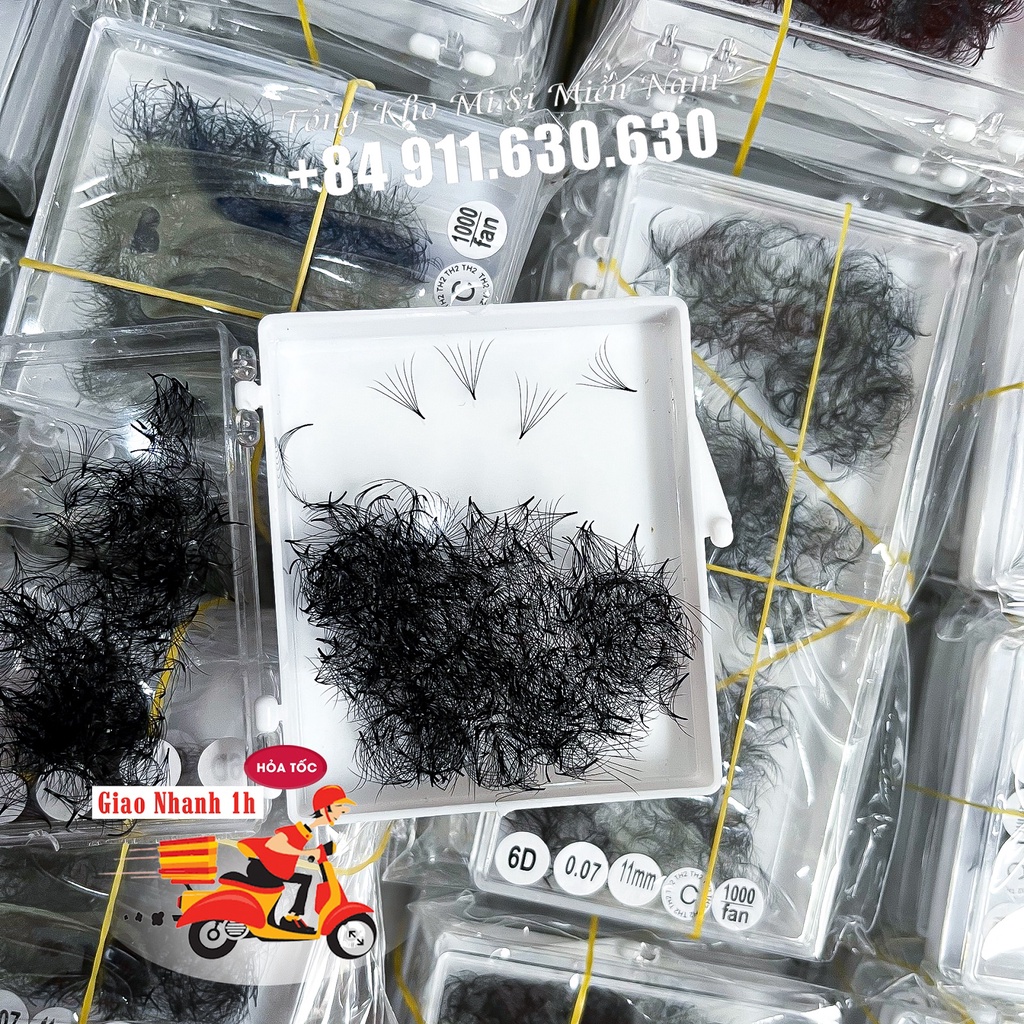 Mi Fan Sẵn 6D dày 0.07- Dễ Bắt Keo - Keo nối mi giá rẻ - Dụng Cụ Nối Mi Hộp 500 Fan - Be Lash
