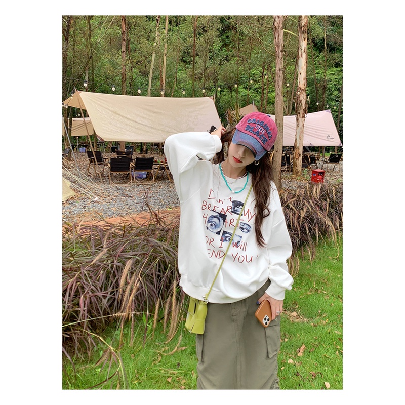 Áo Nỉ Dài Tay Cổ Tròn Dáng Rộng In Chữ Giản Dị Thời Trang Mùa Thu Dành Cho Nữ