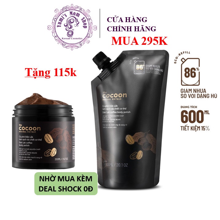 Túi refill Bigsize - Cà phê Đắk Lắk làm sạch da chết cơ thể Cocoon cho làn da mềm mại &amp; rạng rỡ 600ml