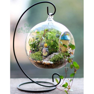 Bình thuỷ tinh tròn 3 lỗ cỡ to kèm đế móc sắt để bàn