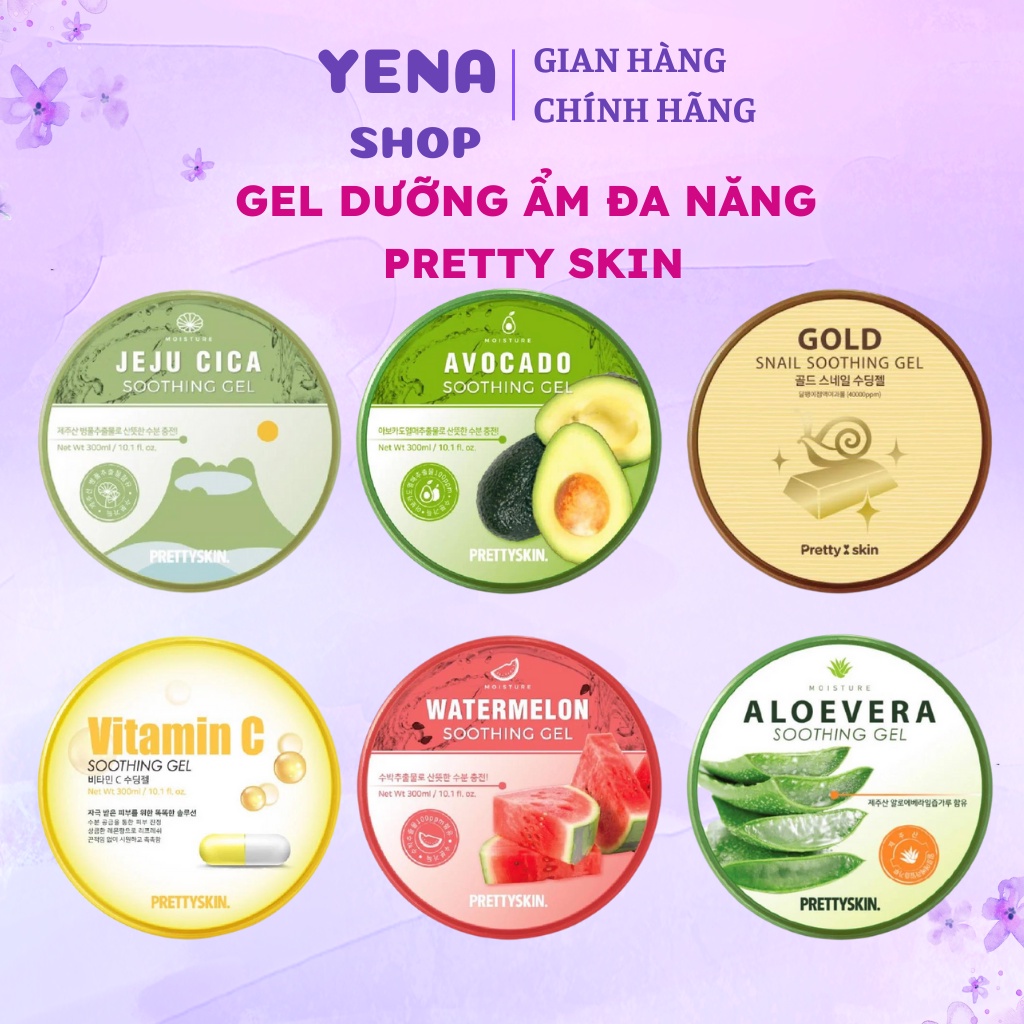 Gel Dưỡng Ẩm Đa Năng Rau Má Lô Hội Ốc Sên Vitamin C Dưa Hấu Pretty Skin 300g Làm dịu da Cấp ẩm dưỡng da toàn thân