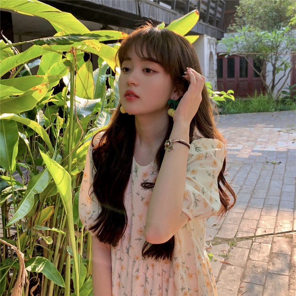 Đầm Hoa Cổ Tròn Dễ Thương Thời Trang Mùa Hè Cho Nữ