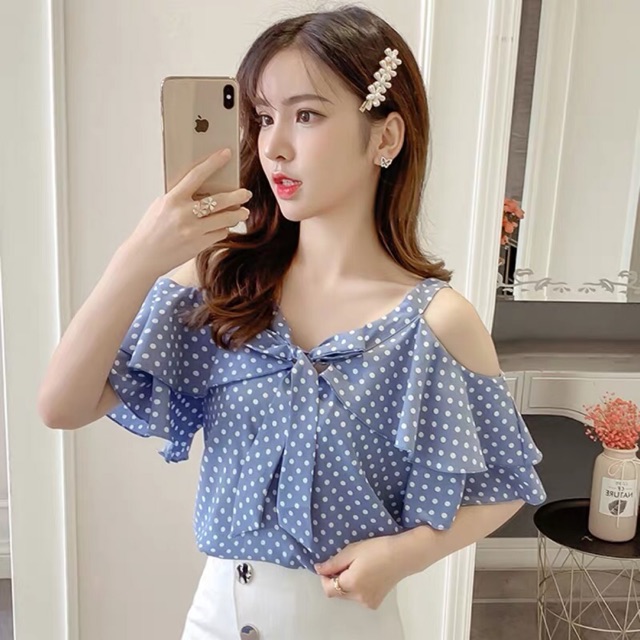 Hàng order: Áo sơ mi chấm bi rớt vai