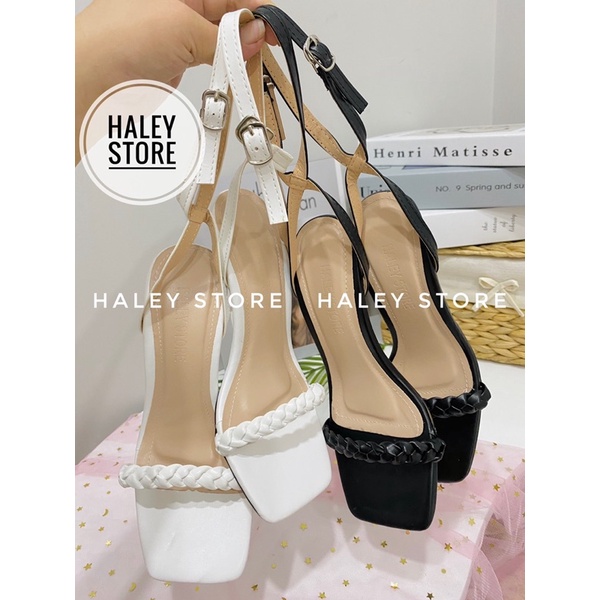Giày sandal nữ HALEY STORE quai ngang thắt bính tết dây chéo mảnh gót nhọn 7cm dễ đi rẻ bền đẹp tiểu thư thanh lịch