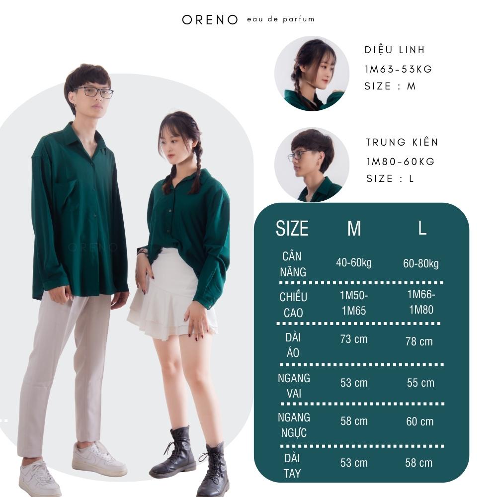 Áo sơ mi nam form rộng Oreno phong cách Unisex thời trang áo sơ mi lụa màu kem nâu xanh lá hot trend