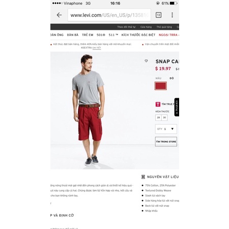 Thanh lý quần short nam Levis Auth