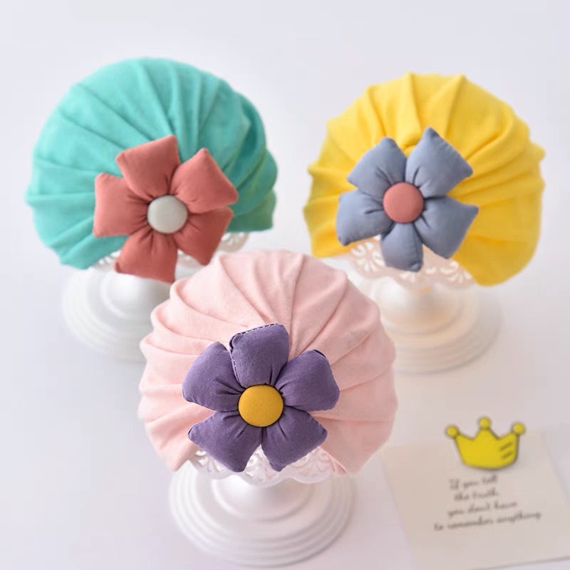 Mũ Trùm Đầu Vải Cotton Mềm Đính Hoa Dễ Thương Cho Bé Gái