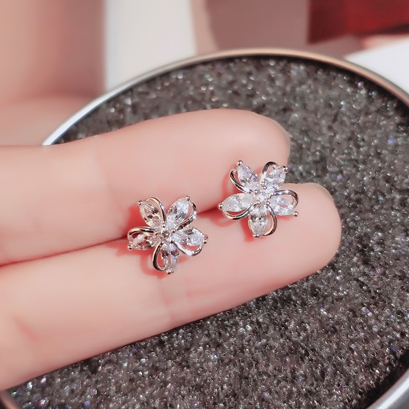 Khuyên tai JIUDUOLAN không gây dị ứng mặt bông hoa vàng hồng/ bạc đính đá pha lê nhân tạo thanh lịch cho nữ