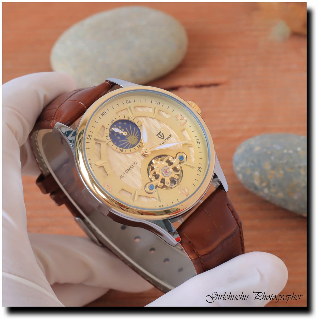 Đồng hồ cơ nam dây da cao cấp Tevise T820B-3 full box, mặt kính sapphire chống xước, chống nước, bảo hành 03 năm