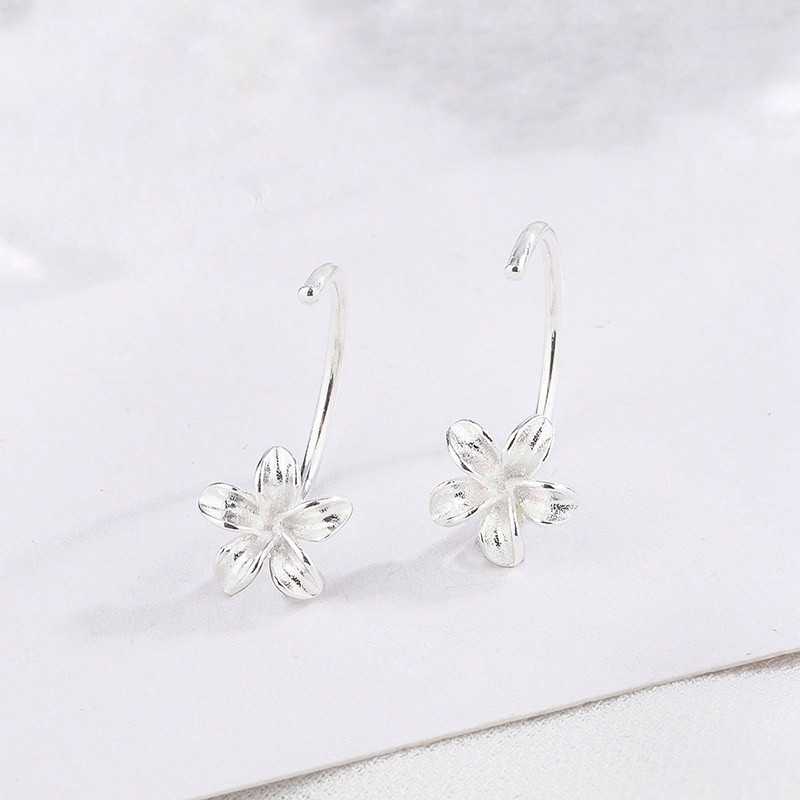 Bông tai bạc nữ dạng móc hoa 5 cánh tiểu thư DaLiA Jewelry khuyên tai bạc không cần chốt xinh xắn