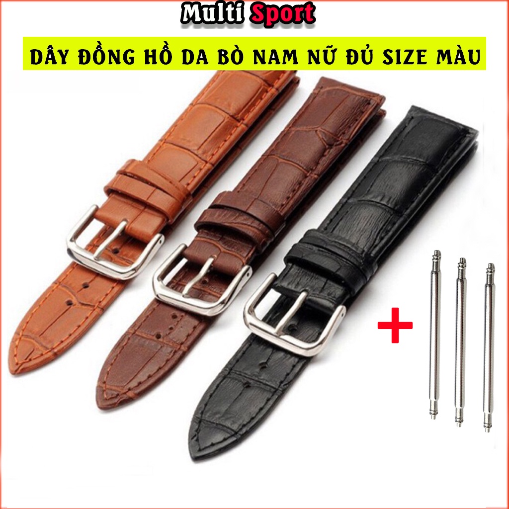 Dây da đồng hồ da bò nam nữ đủ size màu 12-24mm