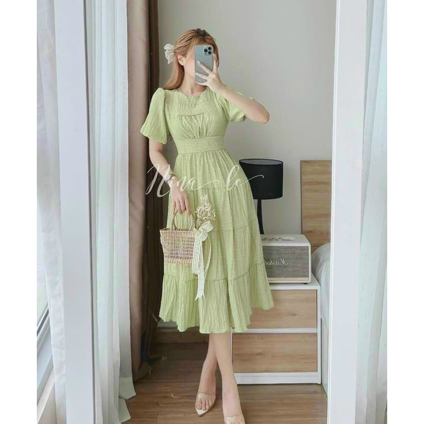 [HCM] Đầm Nữ Maxi Xếp Tầng Xốp Chỉ Tay Bo Chun Cao Cấp Thời Trang Nữ Sam Closet Free Size 40-55kg