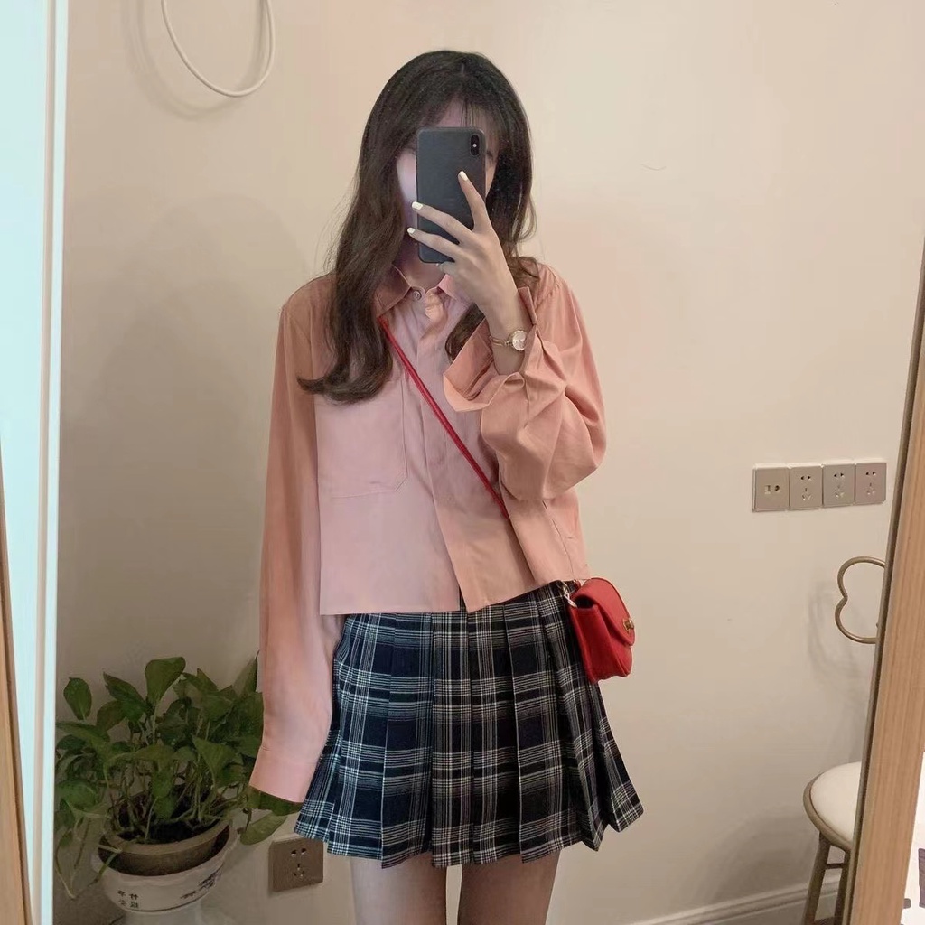 Áo sơ mi BH tay dài màu trơn thiết kế mới thời trang theo phong cách Hàn Quốc cho nữ