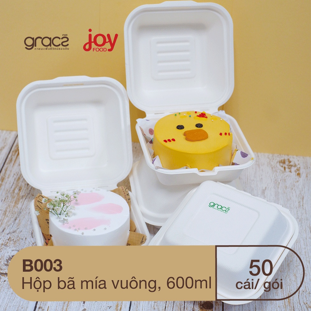Sỉ 50 hộp bã mía vuông Gracz đựng bánh kem, bánh bento, hamburger, bảo vệ môi trường hàng Thái chất lượng giá cạnh tranh