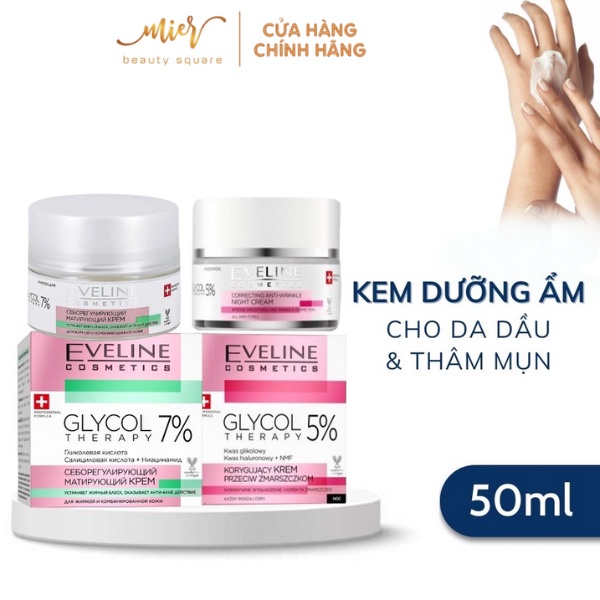 Kem Dưỡng Eveline Glycol Therapy 5% Anti Wrinkle Correcting Cream 50ml Trẻ Hoá Phục Hồi Da Với 5% Glycolic Acid