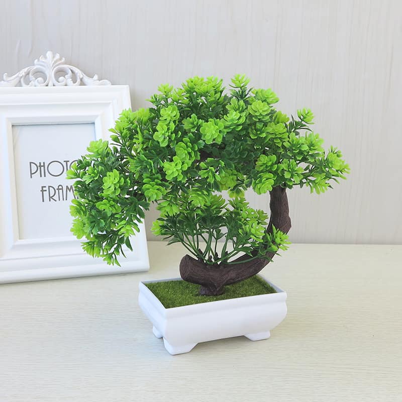 Chậu cây bon sai tài lộc phú quý để bàn trang trí - cây giả mini - kèm chậu cắm sẵn như mẫu Milkdecor-02