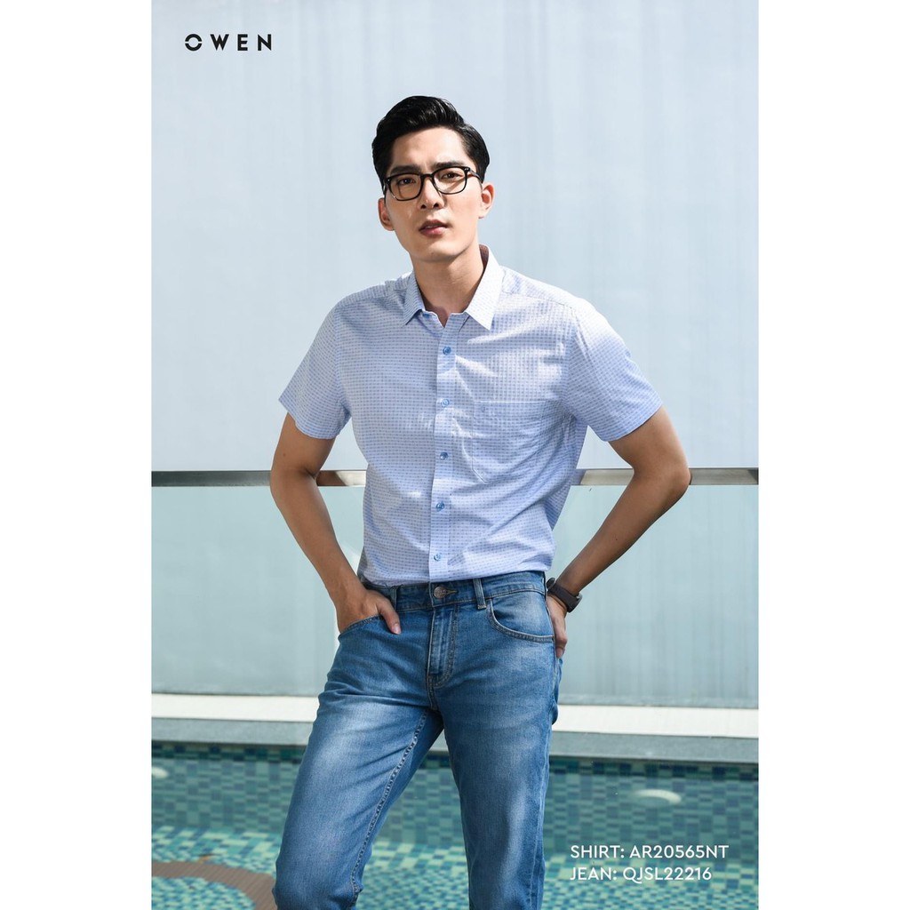 [SIZE 38/42] OWEN - Áo sơ mi ngắn tay Owen Regular fit chất bạch đàn màu xanh nhạt 20565