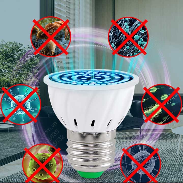 Đèn led tia UV khử trùng, diệt khuẩn đui E27, loại 60 LED hoặc 80 LED tùy chọn