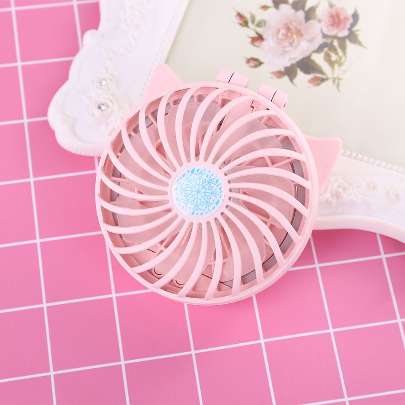 Quạt Mini Cầm Tay 2 Trong 1 Có Gương Trang Điểm Tiện Dụng