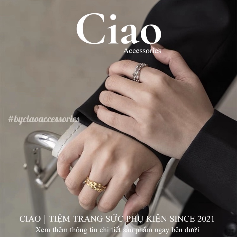 [HOẢ TỐC 1H] Nhẫn mạ bạc S925 thiết kế hoạ tiết trừu tựơng mã 25 phong cách trendy Ciao accessories