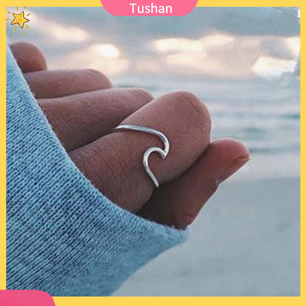 Chiếc nhẫn trang trí họa tiết con sóng độc đáo thời trang cho nữ