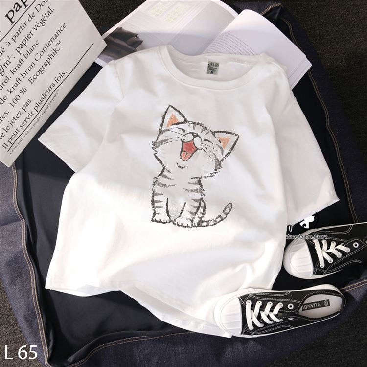 Áo thun nữ tay lỡ unisex mèo dễ thương