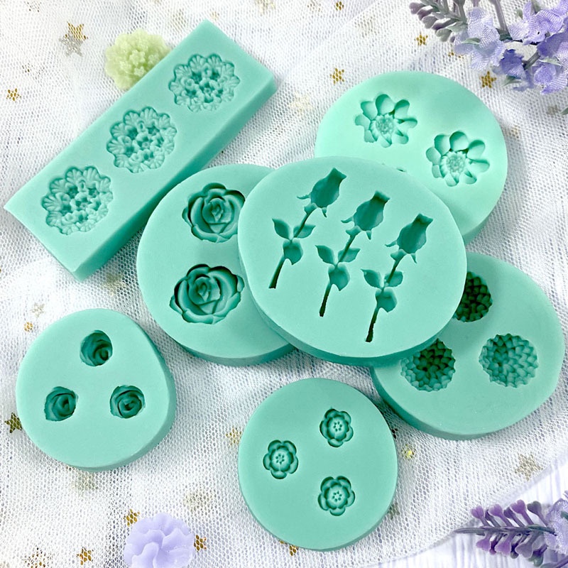 Khuôn Silicone Tạo Hình Làm Bánh Kẹo Hình Hoa Trái Tim DIY