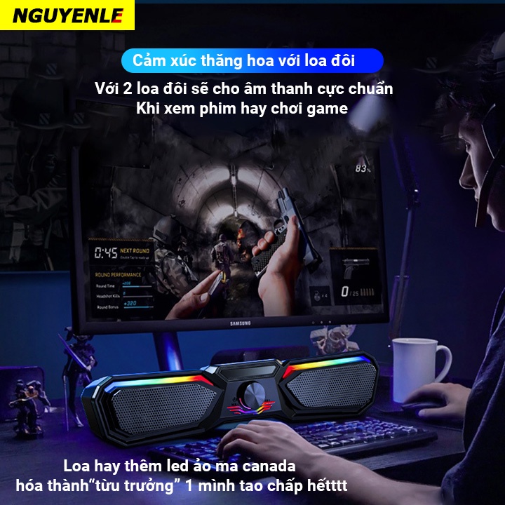 [Mã ELHACE giảm 4% đơn 300K] Loa vi tính bluetooth Sada V197 Led RGB Goden House S6 cao cấp