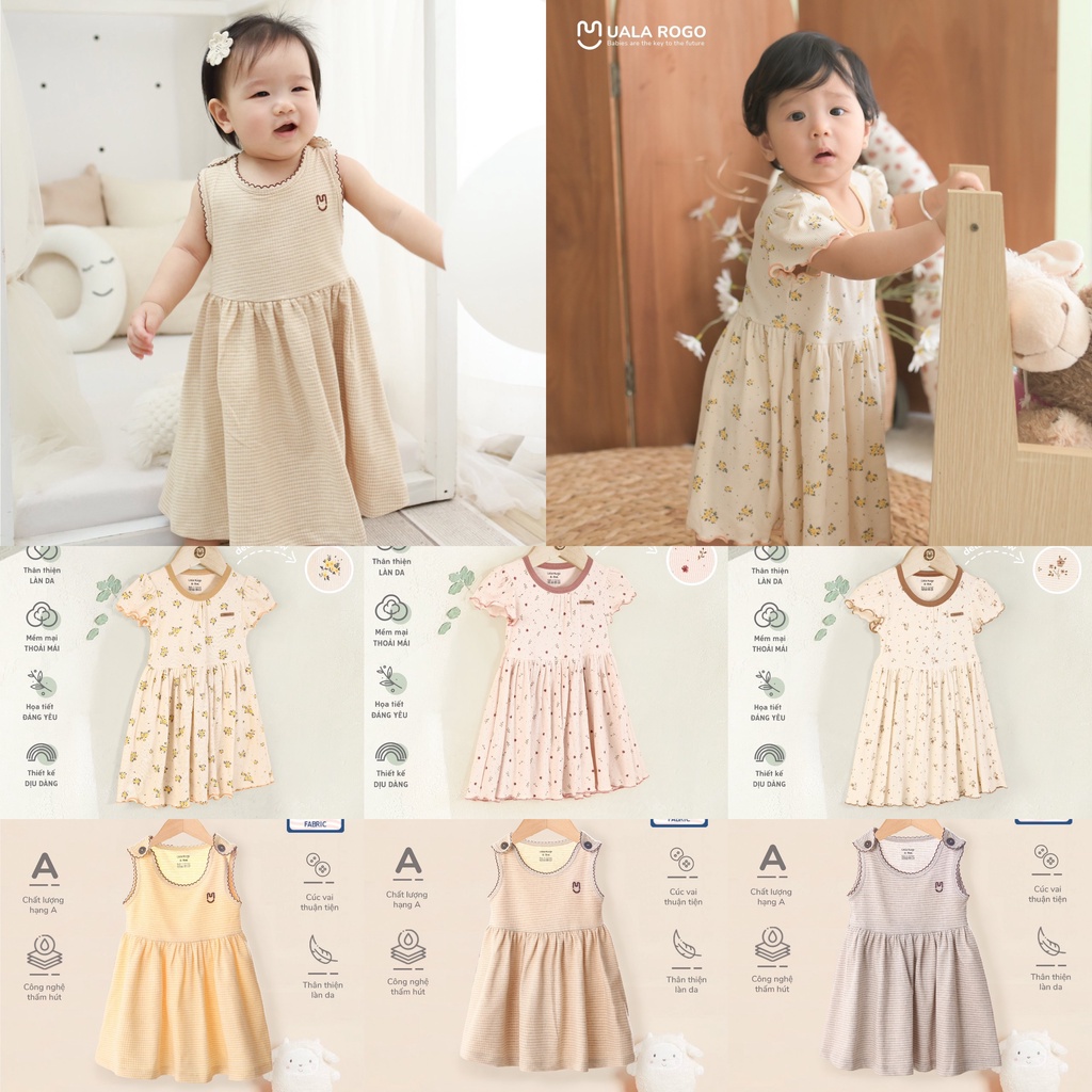 Váy mùa hè cho bé gái Ualarogo 6 tháng - 4 tuổi vải cotton USA thấm hút thoáng mát thân thiện làn da